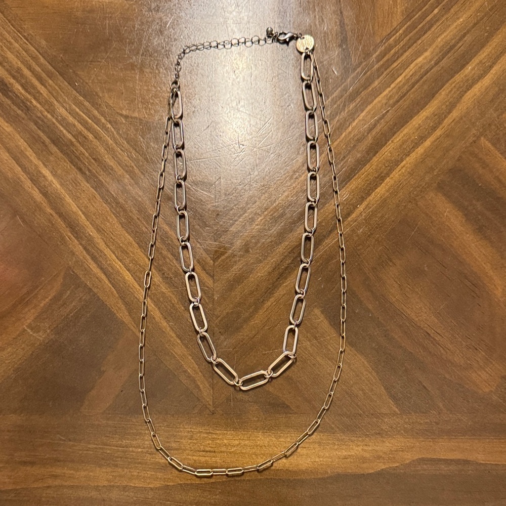 Dainty Double Layer Paperclip Chain Necklace | Gold Tone Minimalist Jewelry